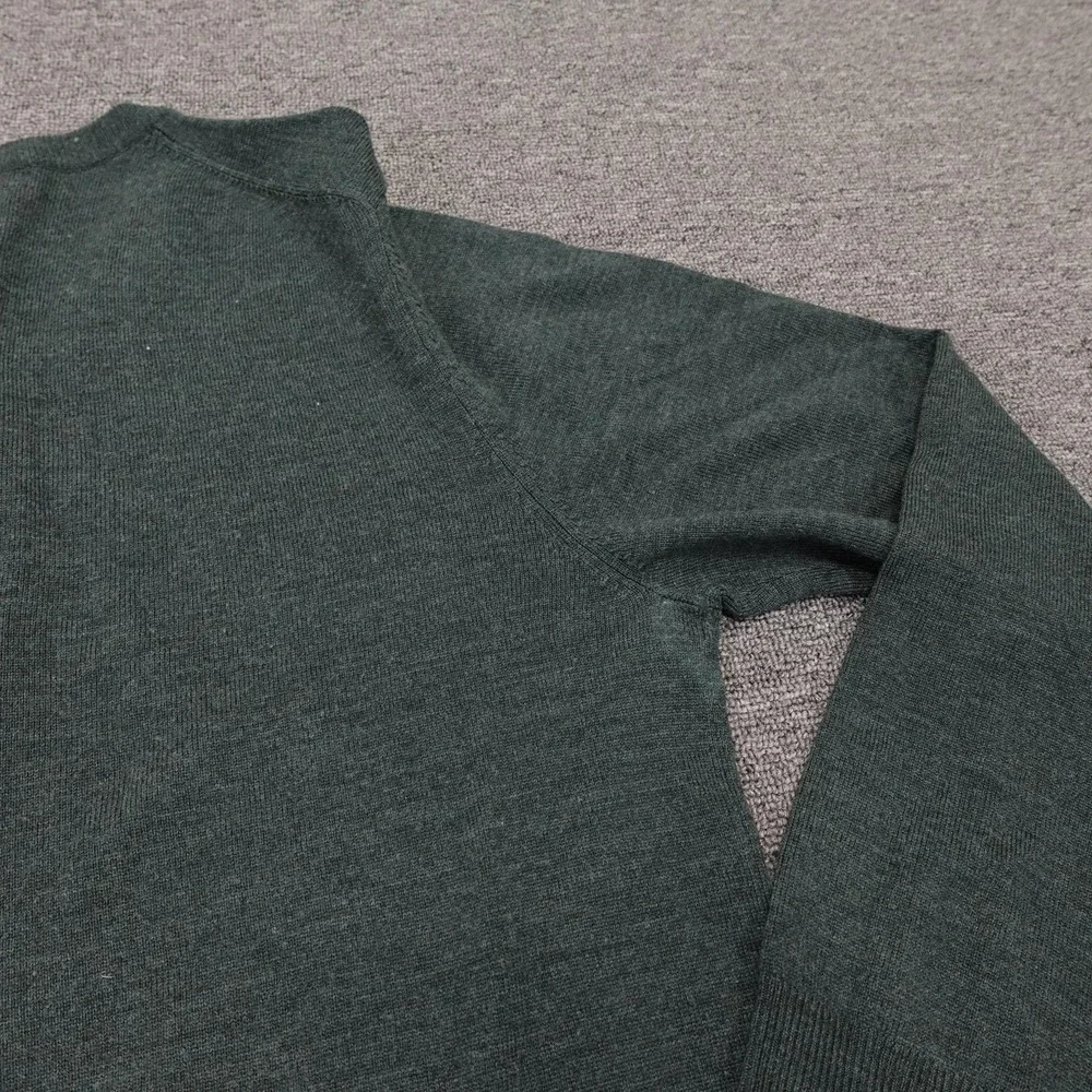 Brooks Brothers Sweater Mens Medium Green V Neck 100% Saxxon Wool Knit Pullover